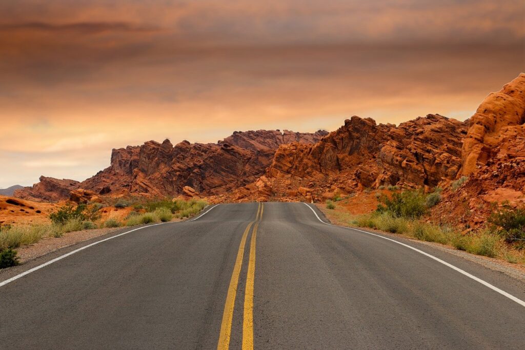 road, sandstone, sunset